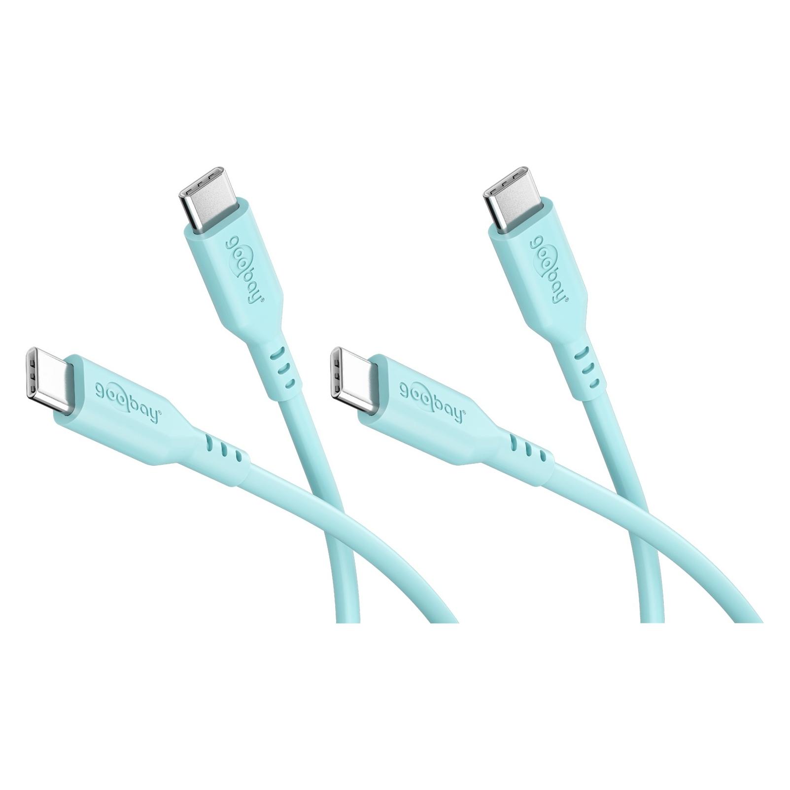 Goobay Set 2x USB-C-Silikonkabel, 1,5 m, türkis (1.50 m, USB 2.0, 60 W) (81248)