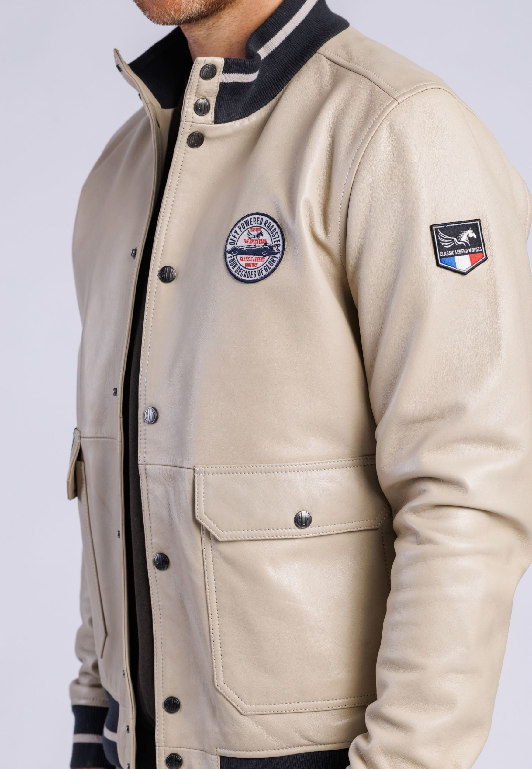 Lederjacke FREAKY NATION "Gasol", Herren, Gr. XL(50), ecru, Oberstoff: 100% Leder. Futter: 100% Baumwolle, normal, Jacken
