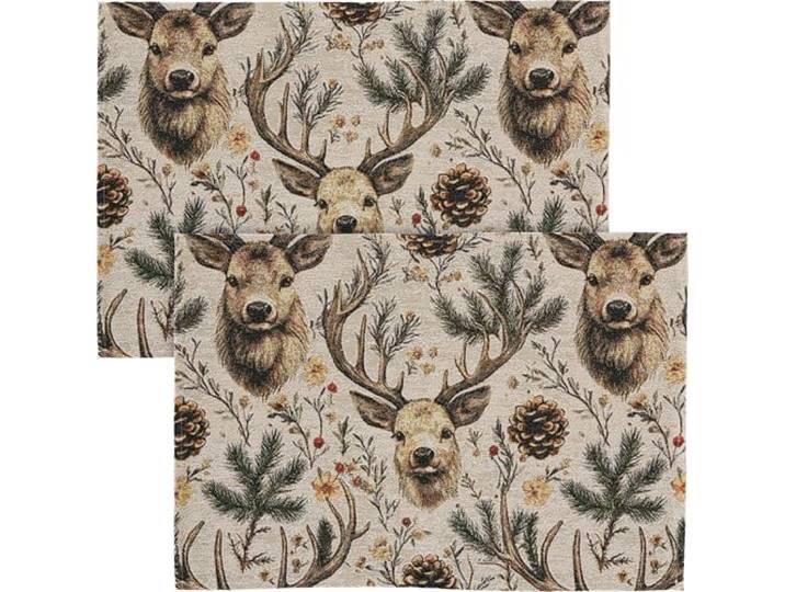 Erwin Müller Tischset 2er-Pack Hirsch braun-grün Größe 35x50 cm - edel und robuster Stoff, pflegeleicht, strapazierstark und beständig