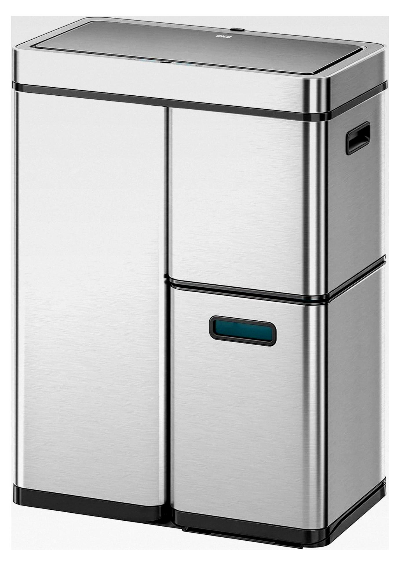 Mirage Plus Mülltrennsystem mit 3 Fächern, 2 x 15 L und 30 L, Recycler Mülleimer mit Sensor, 3 Kunststoffinneneimern, automatischer Abfalleimer mit Deckel, großer Mülleimer für die Küche 60 l, Edelstahl