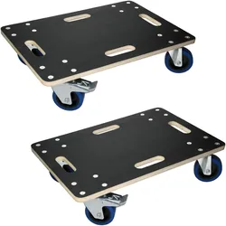 TRANSPORTROLLER 2er Set mit 4 Rollen 2 mit Bremsen 40x60 cm Traglast 800kg Siebdruck Holzplatte Schwarz