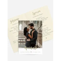 Menükarten Hochzeit selbst gestalten mit Spruch und Fotos im Onlinedesigner bei Meine-Kartenmanufaktur.de