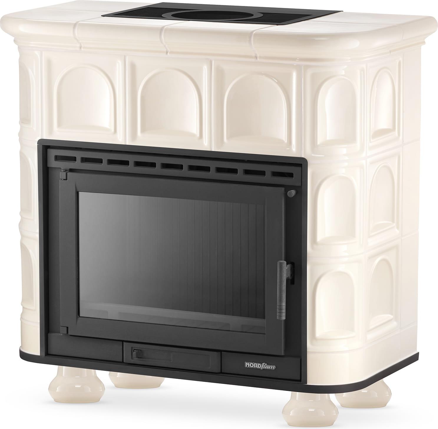 Kachelofen Kaminofen Pallazzo - Beige - 11,9 kW Klassischer Keramikofen mit hochwertigem Gusseinsatz FERGUSS Handgefertigte Kacheln