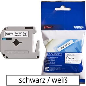 Brother M-K221S 9mm Schriftband P-touch Tape weiß