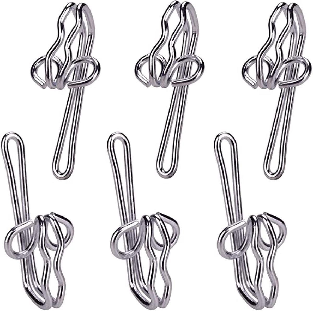 Set van 6 zilverkleurige gordijnhaken van roestvrij staal