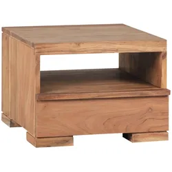 Nachtkonsole `Nako` Massivholz: Schublade, Ablage, Landhausstil, pflegeleicht, montiert geliefert. Beige, 40x40x30 cm | Kadima Design