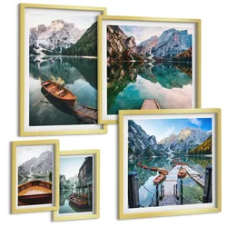 BILDER SET 5er Set - 50x50 cm & 20x30 cm & 40x60 cm Goldrahmen - Zarte Rosenblüten für die Küche