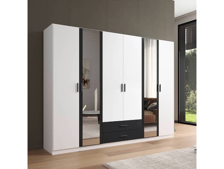 Drehtürenschrank 271cm Weiß/Alpinweiß/Graumetallic