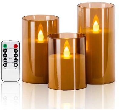 Inspired Living 3 Piece LED Flameless Candle Set With Remote Control And Realistic Flickering Candles For Home Decor c