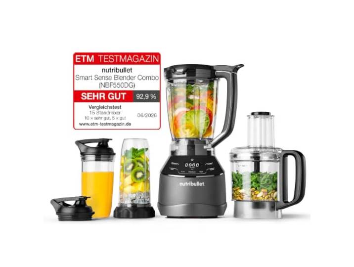 nutribullet Full Size Blender Combo, Elektrischer Mixer, Multifunktionaler Zerkleinerer, Profi, 1200 Watt Leistung, 1,89l Krug, 946ml und 710ml Gläser, schwarz, NBF580B