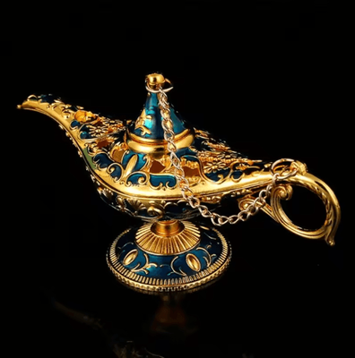 Inspire Picks MystiqueGlow Aladdin Lamp Decor Vintage Metal Genie Lamp Ornament For Elegant Spaces gold Blue 1pcs