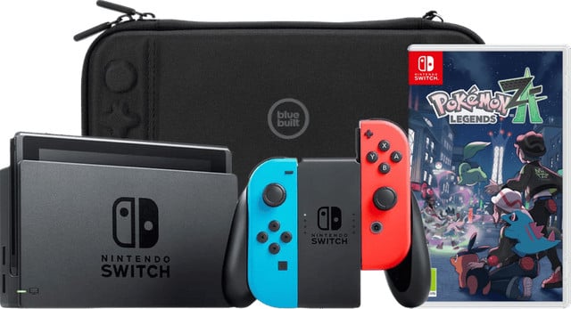 Nintendo Switch Rood/Blauw met Pokémon Legends: Z-A en BlueBuilt Beschermhoes