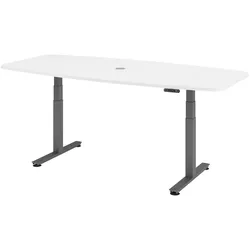 bümö Konferenztisch elektrisch höhenverstellbar 220x103 in weiß, Gestell: Graphit - elektrischer Besprechungstisch oval mit Memoryfunktion