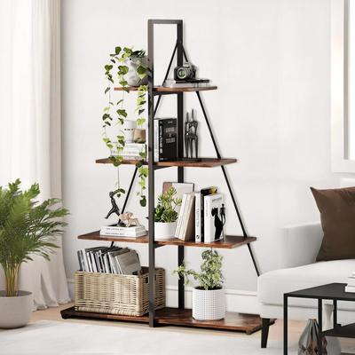 Garvee 4-Tier Ladder Bookshelf, A-Frame Sailboat Style Bookcase, Freestanding Open Display Shelf