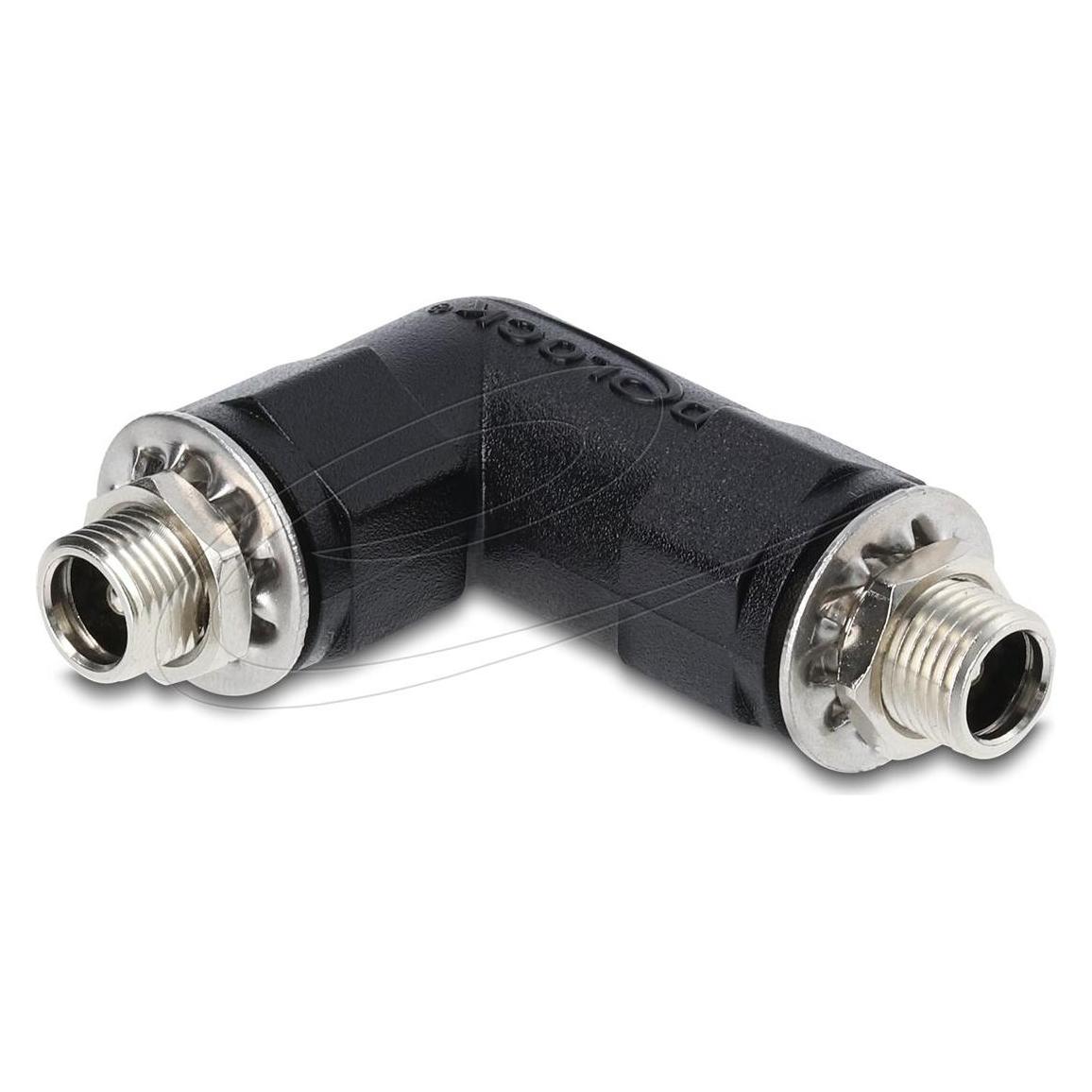 Delock Hohlstecker Adapter DC 5,5 x 2,1 mm Buchse auf Buchse mit Gewinde gewinkelt 90° (DC-Stecker) (90942)