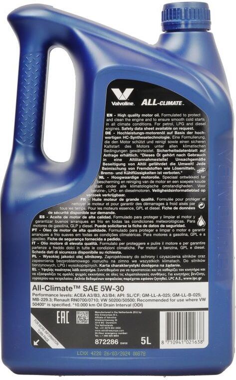 Motoröl VALVOLINE 908746 All Climate 5W30 5L