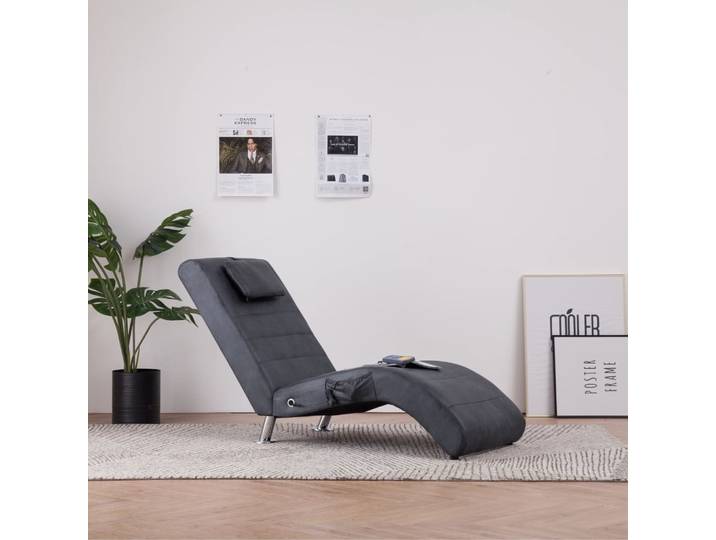 vidaXL Massage Chaiselongue mit Kissen Grau Wildleder-Optik