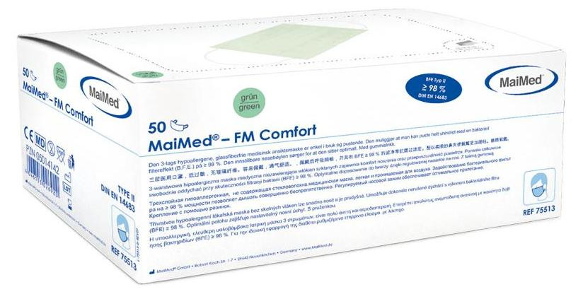 MaiMed FM Comfort mondmasker met elastische band, 3-laags, groen, 50 stuks
