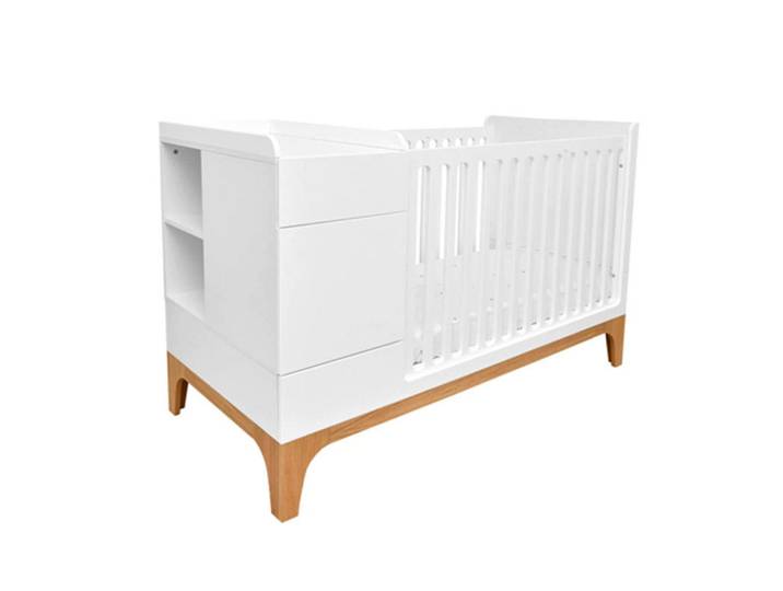 Petits-meubles Gitterbett 70/120 Weiß und Holz, Holzwerkstoff, 70x120 cm, Baby- und Kindermöbel, Babyzimmer, Babybett, Gitterbett