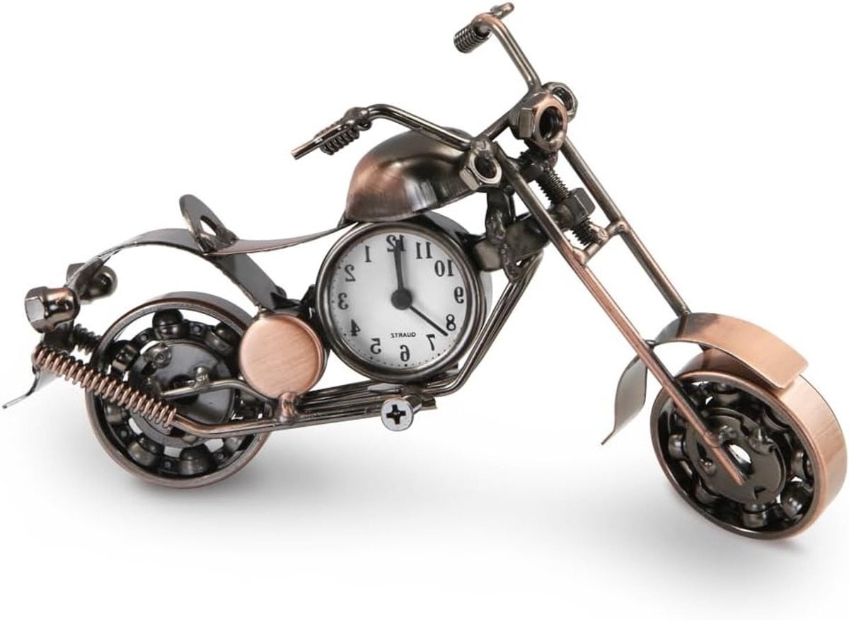 Inovra Plus Vintage motormodel met klok - Retro koperen motorfiets beeldje voor decoratie