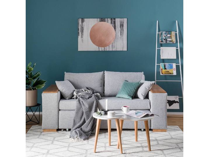 Schlafsofa mit XL Armlehne Holz Grau/Granit Webstoff Barona 196cm Modern