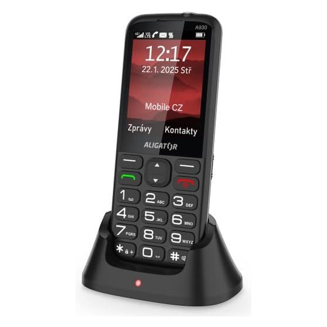 Aligator Senioren-Grosstasten-Handy mit SOS-Knopflocator, 4G/LTE, Dual-SIM und Notruf-App (2.80", 1.90 Mpx) (AZA930B)