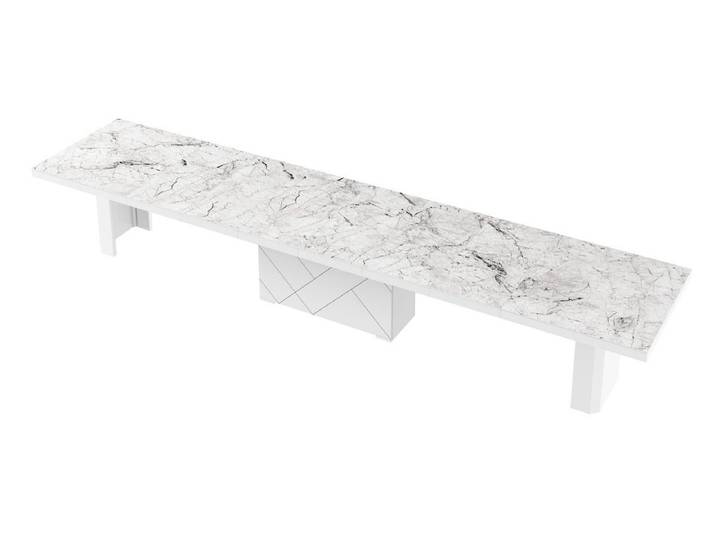 designimpex Esstisch HEK-111 Marmoroptik Weiß Hochglanz XXL ausziehbar