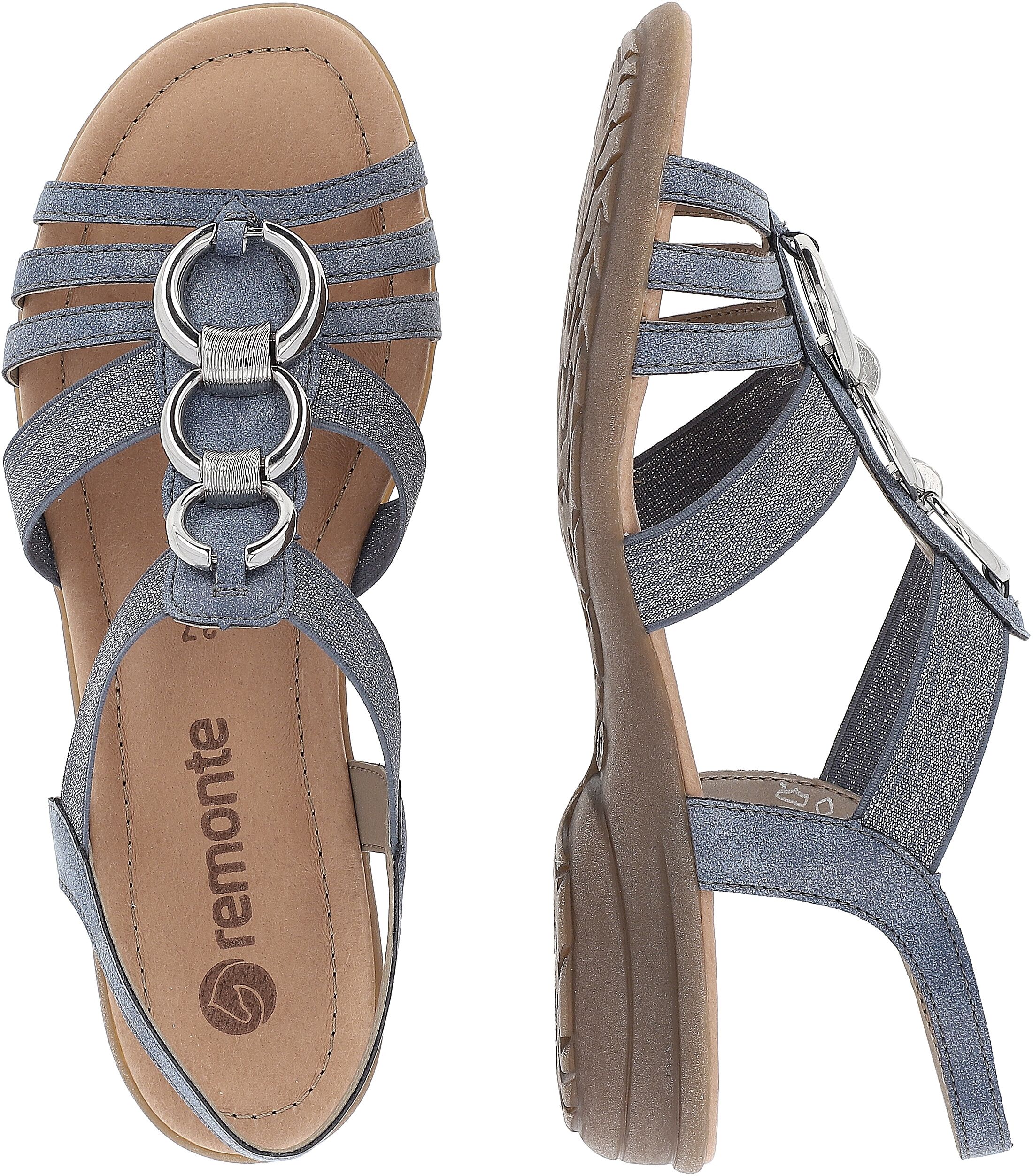 Riemchensandale REMONTE, Damen, Gr. 37, Synthetik, blau (hellblau), Lederimitat, Schuhe Riemchensandale, Keilabsatz, Sommerschuh, Sandalette mit Gummizügen hellblau 37, Synthetik