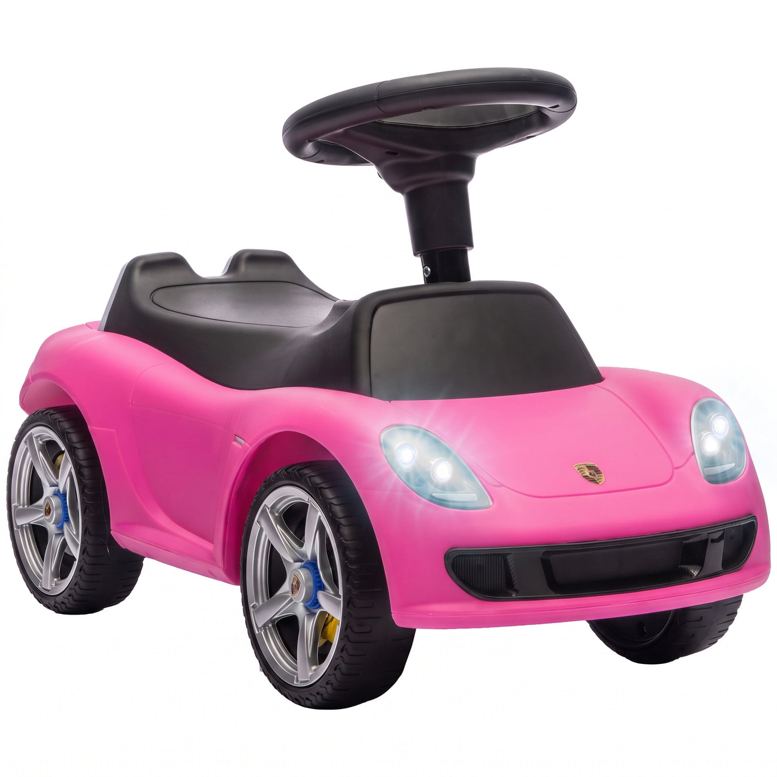 AIYAPLAY Porsche loopauto voor kinderen met claxon, verlichting en motorgeluiden, roze