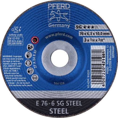 PFERD TOOLS 62208626 E 76-6 SG STEEL/10,0 Schruppscheibe gekröpft Durchmesser 76mm Bohrungs-Ø 10mm Stahl 10St.