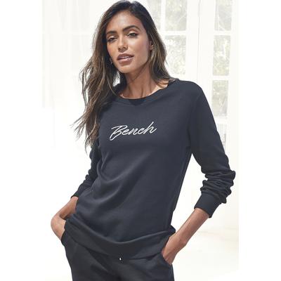 Sweatshirt BENCH. LOUNGEWEAR, Damen, Gr. 40/42, schwarz, Interlock, Obermaterial: 100% Baumwolle, unifarben, Basic, Basic schmal normal, Rundhals, Bündchen, Sweatshirts Sweatshirt, mit Logostickerei, Loungewear