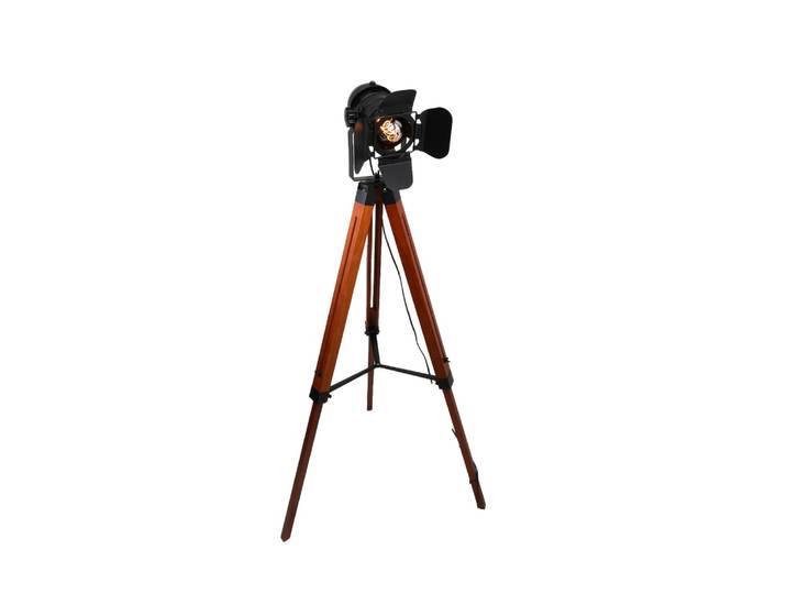 Lampadaire cinéma trépied en bois et métal noir H.140 cm