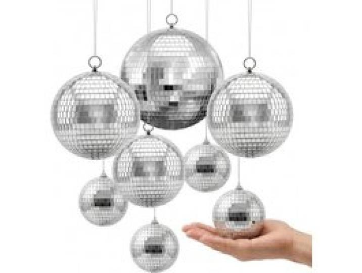 VEVOR Spiegelkugel Discokugel Mirrorball 100/150/200 mm 8er-Pack Hängerring, für Party- & Heimdekoration DJ Tanzclub, Equipment für Lichteffekte & Partybeleuchtung, 360°-Reflexion, Wiederverwendbar