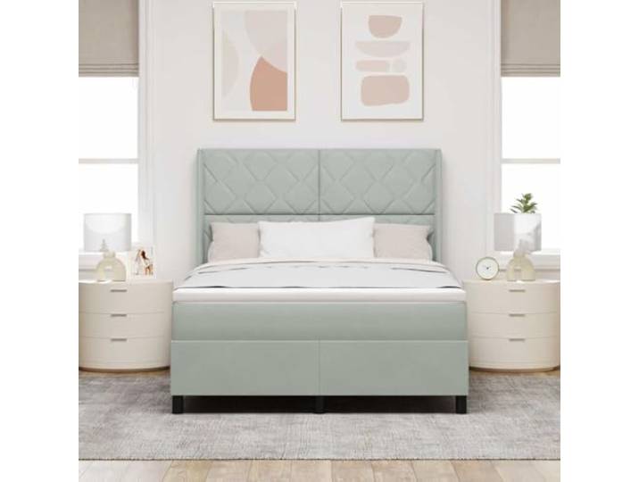 KTHLBRH Boxspringbett hellgrau 140 x 190 cm Samt Kopfteil verstellbar, Gestell aus Holz, Taschenfederkernmatratze, langlebig
