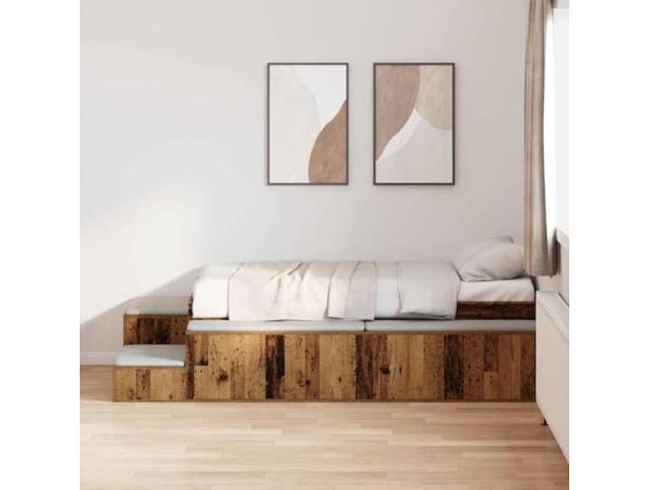 RJPLMFV Bettgestell mit Stauraum, 80 cm, Antikholz Massives Kiefernholz, integrierte Regale, Türen mit Scharnieren, Lattenrost inklusive