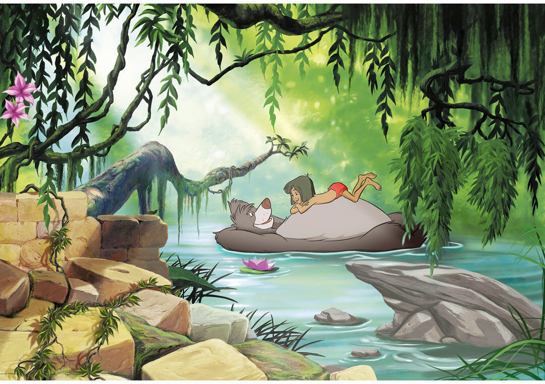 Disney Jungle Book Swimming With Baloo Wall Mural Green;Blue;Gray 254cm L