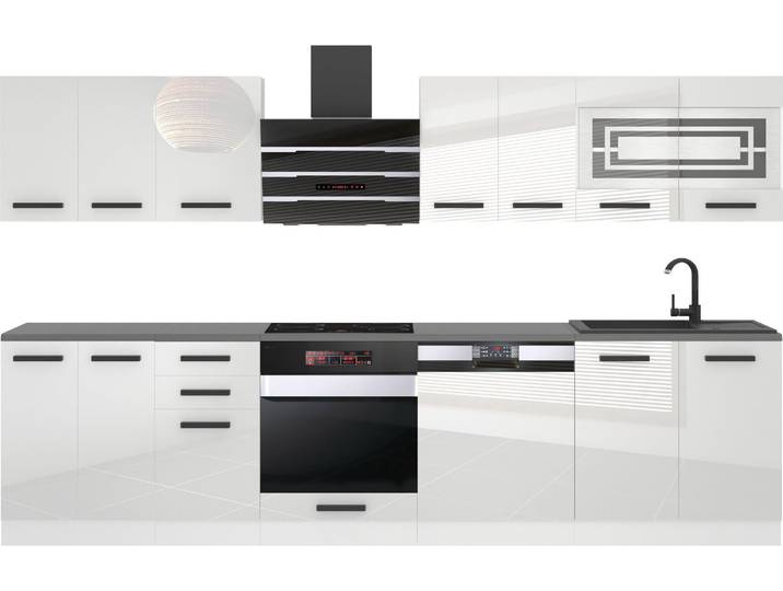 Belini Cuisine Lucy - Meubles de cuisine 300 cm Cuisine équipée sans appareils électroménagers avec placards et armoires basses\, sans plans de travail\, blanc brillant