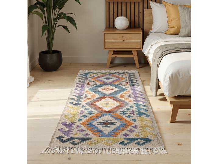 Teppich HANSE HOME Kelim Oasis , bunt (creme multifarben), B:60cm H:3mm L:190cm, Baumwolle, Wolle, Teppiche, Teppich, Wolle, Baumwolle, Natur, Handgewebt, orientalisch, Boho, traditionell