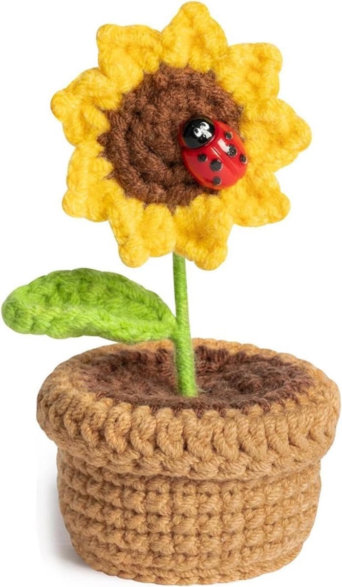Handgebreide Gehaakte Zonnebloem Decoratie en Emotionele Steun - Kaki