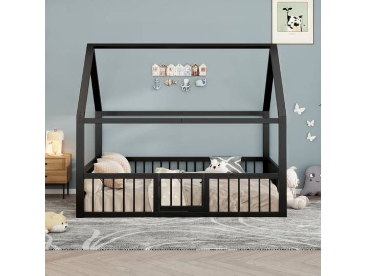 Lit métal 140 x 200 cm pour enfant noir structure en fer design moderne décoration chambre
