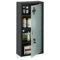 Relaxdays Schwarzer Medizinschrank mit Glastür Weiß,Schwarz,Silber