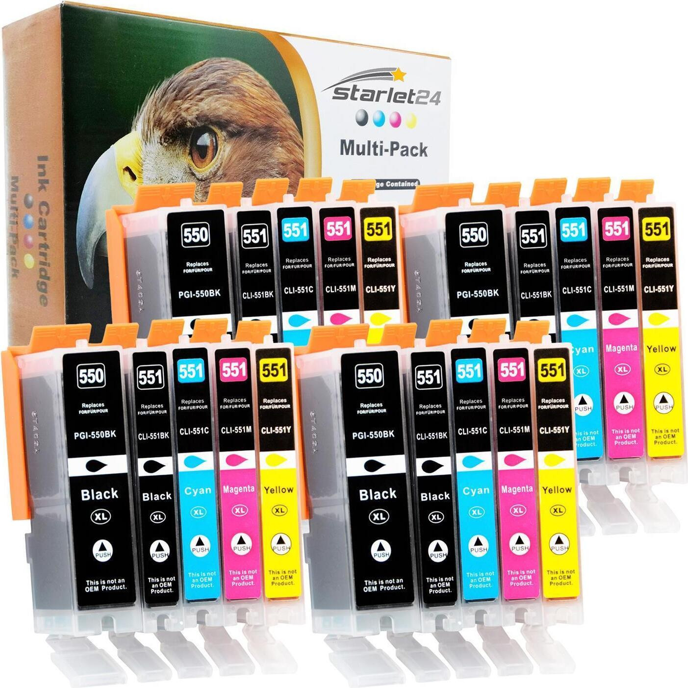 Set van 20 printerpatronen compatibel met Canon PGI-550 CLI-551 voor PIXMA iP-7200, iP-7250, iP-8750, iX-6850, MG-5450, MG-5550, MG-5650, MG-5655, MG-6350, MG-6450
