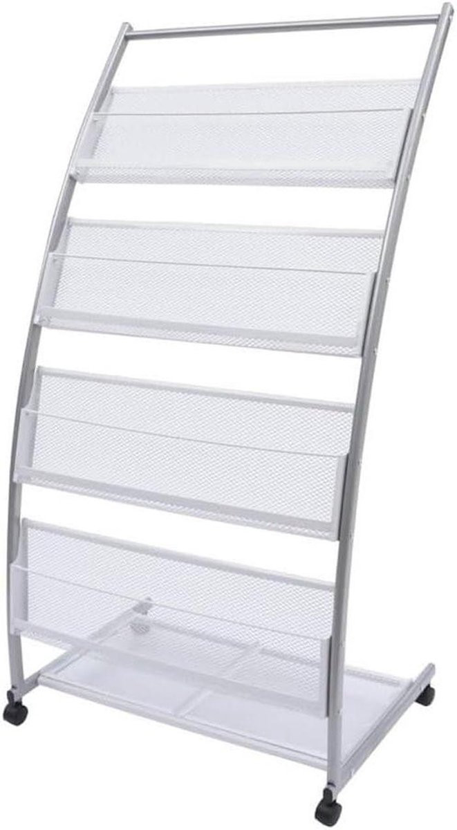 Zwart tijdschriftenrek met vier lagen voor A4-documenten