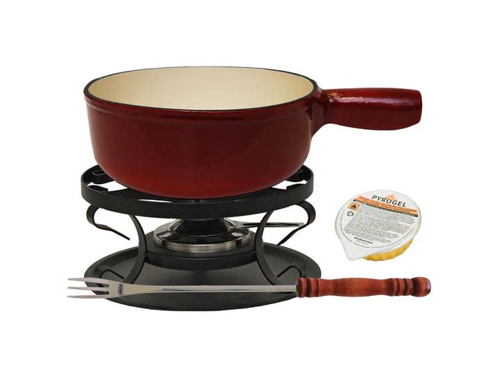 Heidi Cheese Line Fondueset, Rot, Schwarz, Weiss, Holz, Metall, 9-teilig, 27.00x31.00x36.50 cm, Tischgrills & Fondues, Fondue-Sets