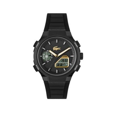 Quarzuhr LACOSTE "LC33", schwarz (schwarz, goldfarben, schwarz), Armbanduhren, Herren, schwarz, Quarzuhr, Quarzuhr, Armbanduhr, Herrenuhr, Silikonarmband, analog, digital, Tag