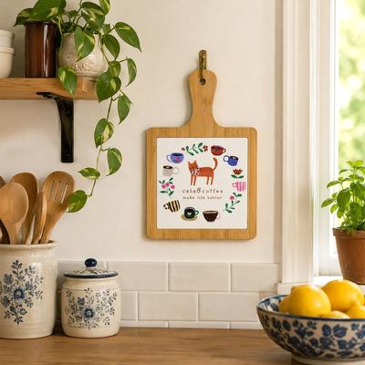 "Pavilion Cat & Coffee Trivet - 7.5"""