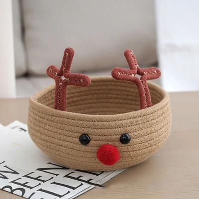 Uplift Picks Christmas Reindeer Cotton Rope Woven Storage Basket Large Capacity Home Organizer small
