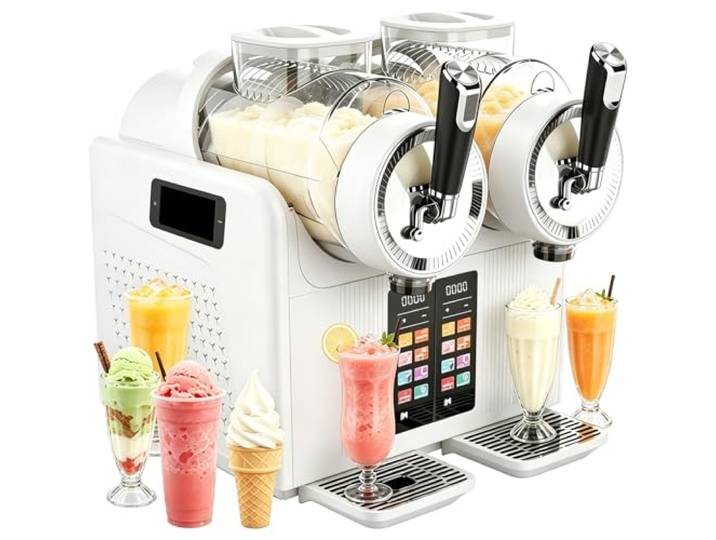 AUTUMFLATGAO Slush EIS Maschine für Zuhause, 2-in-1 Slushie Maschine und Eismaschine, Softeismaschine mit 2×2L Doppeltank, Touchdisplay, 6 Programme für kalte Getränke, Milchshakes und Partys White