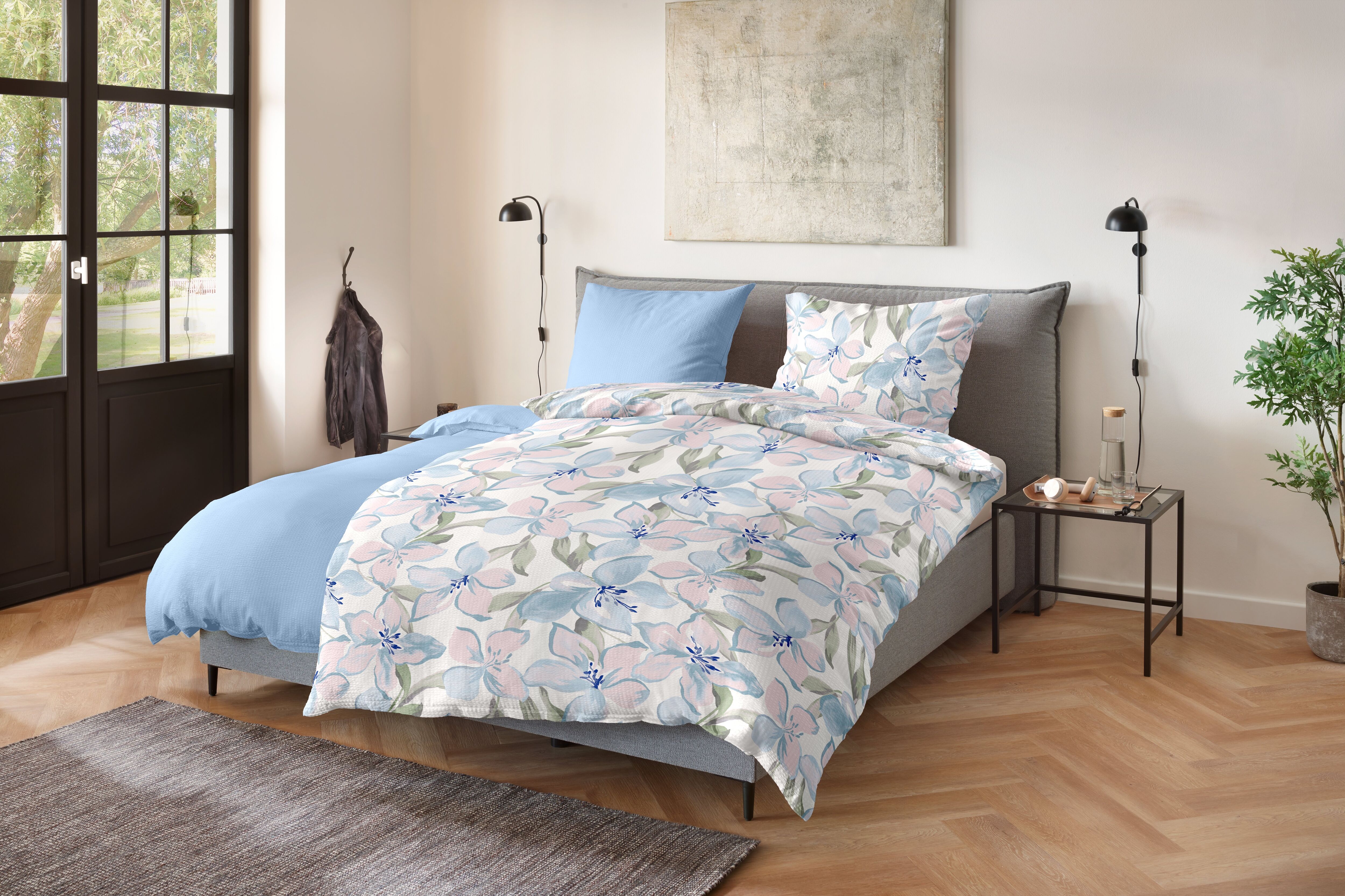 Bettwäsche PRIMERA "Soft-Seersucker-Bettwäsche Marie", blau, B/L: 135cm x 200cm, 1 Stk., 1 Stk., Soft-Seersucker, B/L: 80cm x 80cm, 2, Soft-Seersucker, Obermaterial: 100% Baumwolle, Bettwäsche, Bettwäsche blau B/L: 135cm x 200cm, 1 Stk., 1 Stk., Soft-Seer