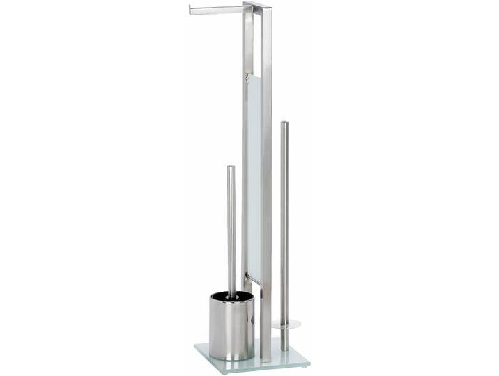 WC-Garnitur WENKO Rivalta , silber (silberfarben), B:18cm H:70cm L:23cm, Glas, Polypropylen, Reinigungsbürsten, WC-Garnitur, Standgarnitur mit integriertem Toilettenpapier- und WC-Bürstenhalter